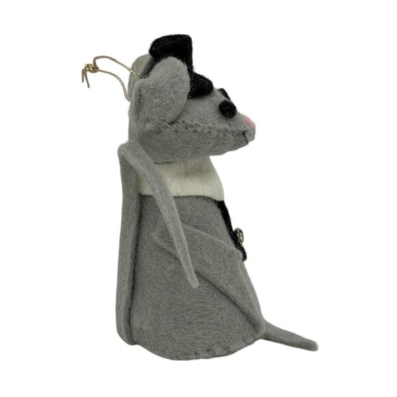 Vintage Gray Wool Felted Mouse Ornament Black Top Hat Collar Tie Handcrafted - Picture 6 of 12